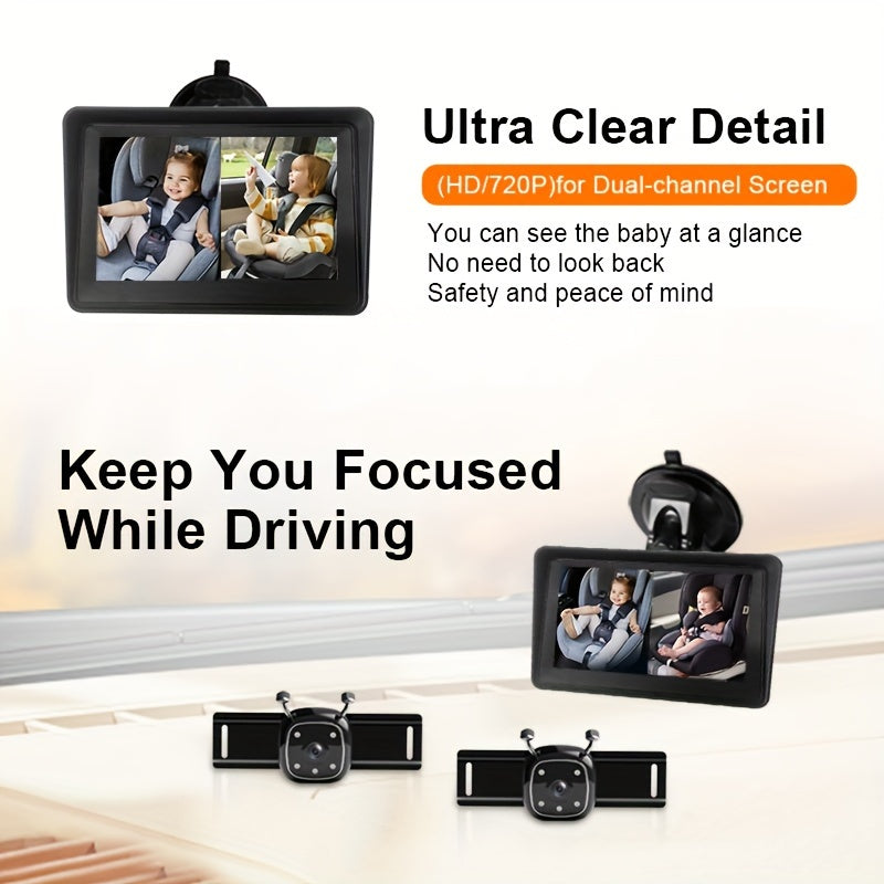 Espejo retrovisor de coche de doble canal de 12,7cm con cámara de seguridad de visión nocturna IR