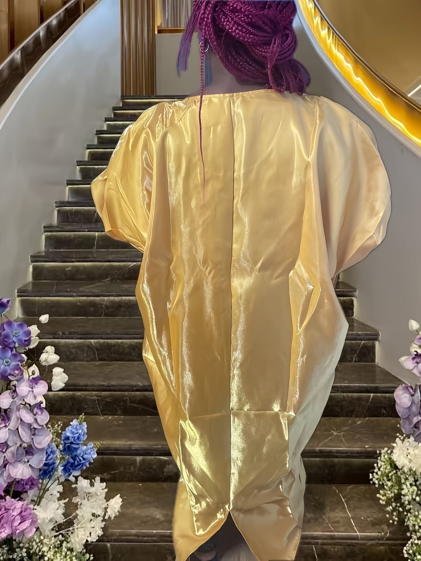 Women's Plus Size Sequin Maxi Dress with Round Neck Batwing Sleeves