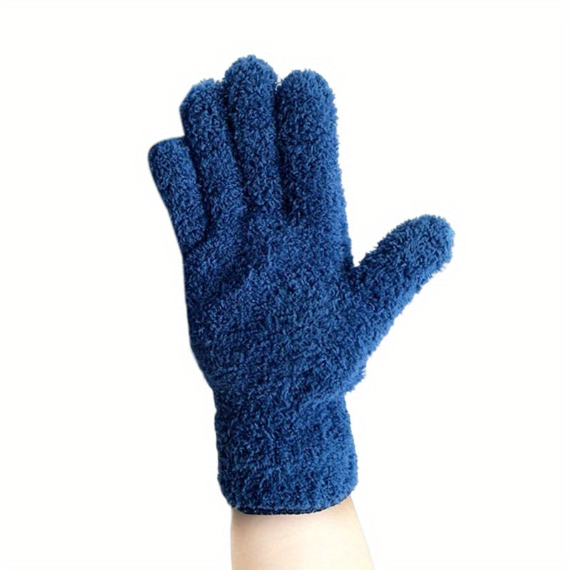 Microfiber Coral Fleece Cleaning Gloves Five-Finger Dust Remover Blue