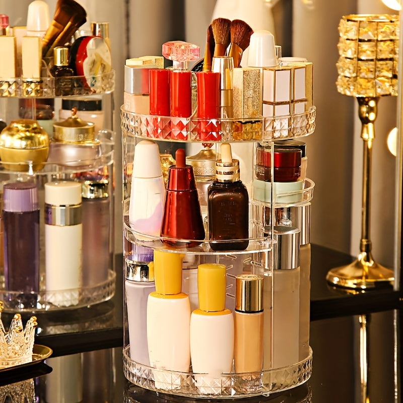 360 Degree Rotatable Acrylic Cosmetic Storage Rack Large Capacity for Makeup Brushes