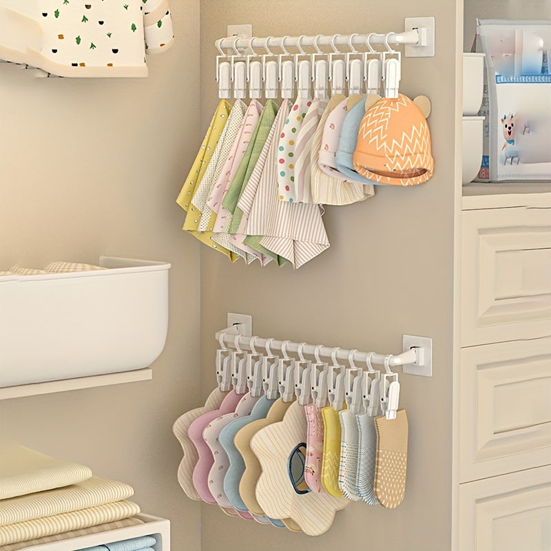 Wall-Mounted Wardrobe Organizer with Adjustable Clips and Hole-Free Installation