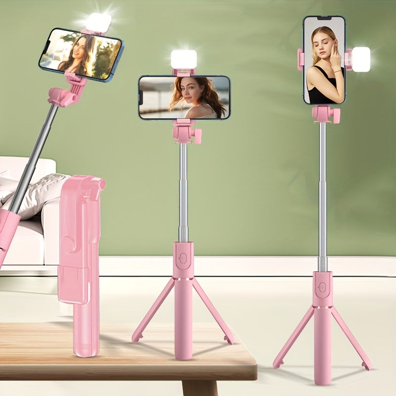 Новый селфи-палка-трипод с функцией анти-тряски, заполняющим светом, 360-градусным вращением, ручным держателем для мобильной трансляции и универсальными возможностями съемки.