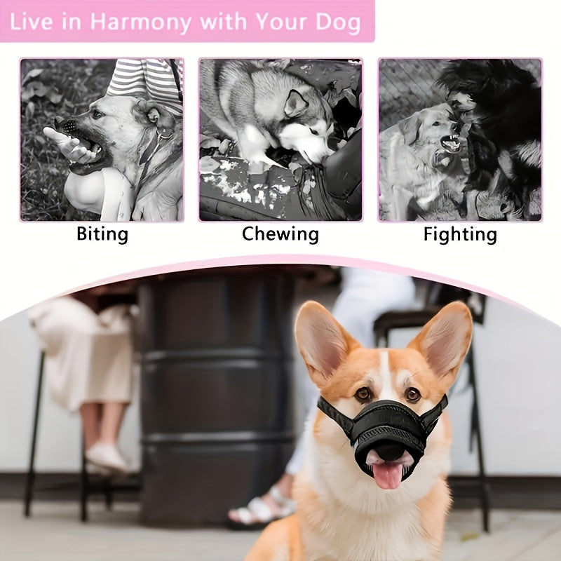 Bozal transpirable para perros de razas medianas y grandes, control de mordidas y ladridos, poliéster