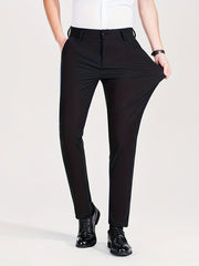 Men's Light Business Casual Pants Elastic Waist Summer Woven Fabric Straight Fit