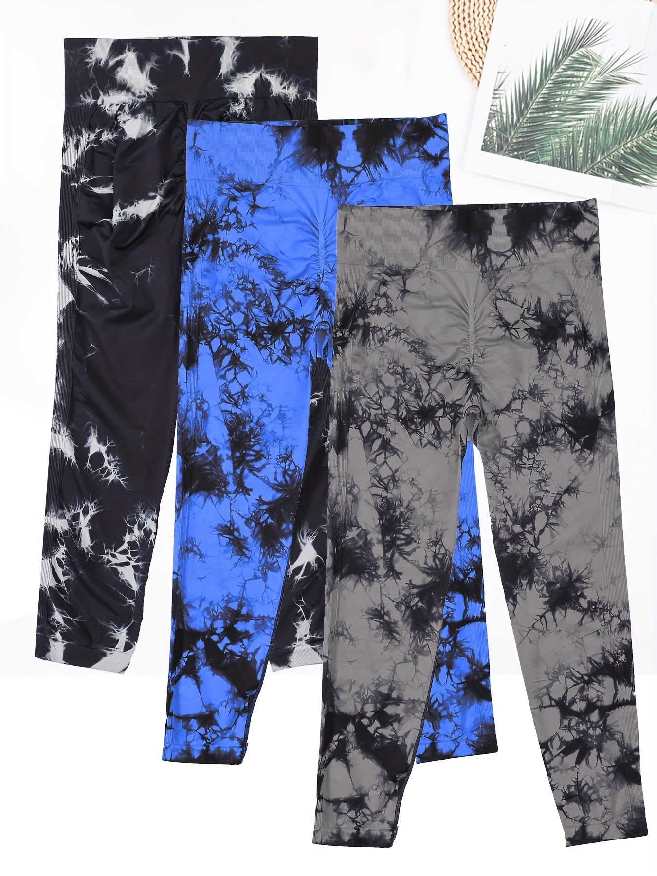 Women's Seamless High-Waisted Leggings with Tie-Dye Marble Print for Yoga and Fitness