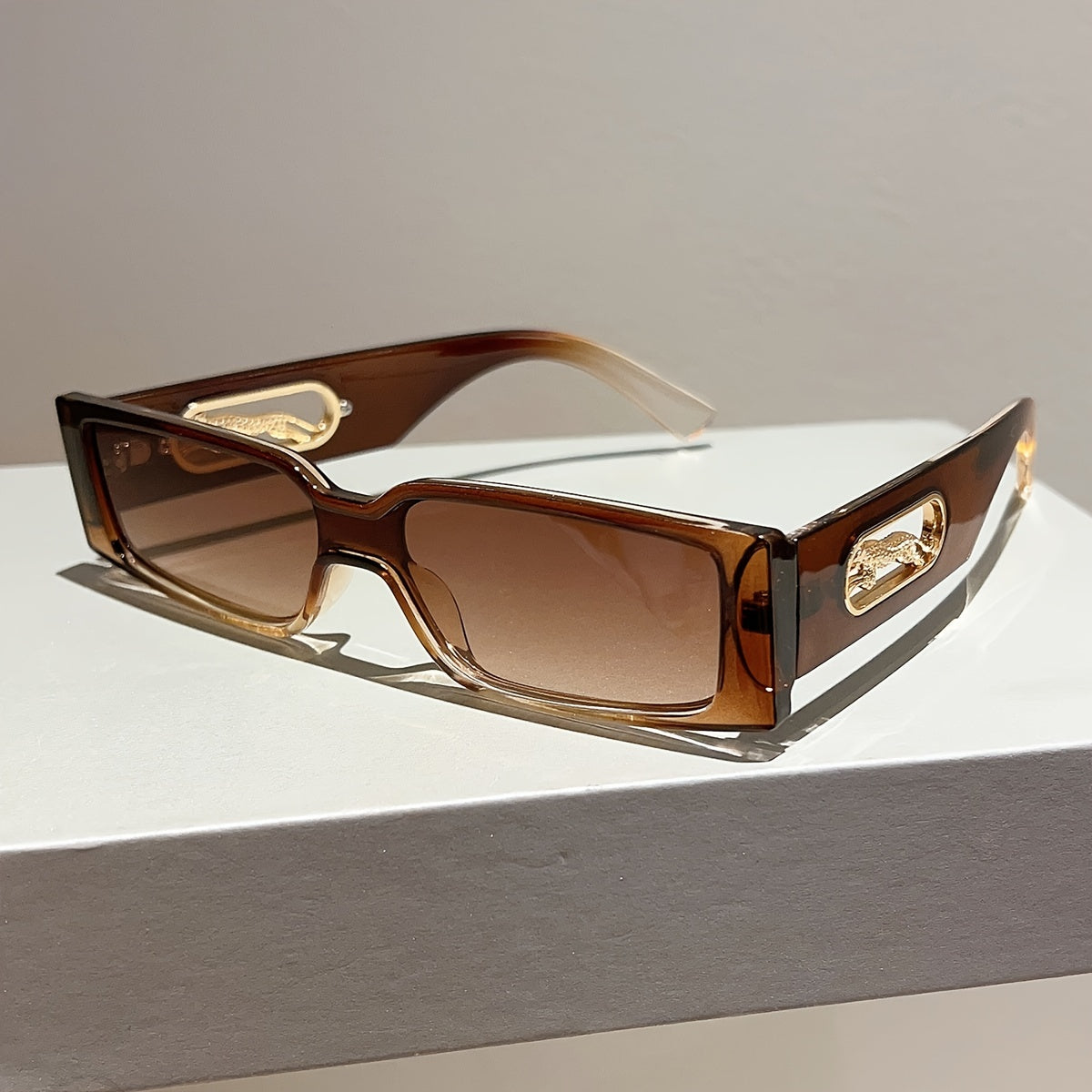 Gafas rectangulares retro para hombres y mujeres, estampado de leopardo, accesorios de verano coloridos para la playa