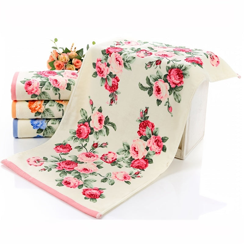 Floral Pattern Cotton Hand Towels Soft Absorbent Bathroom 73x34cm