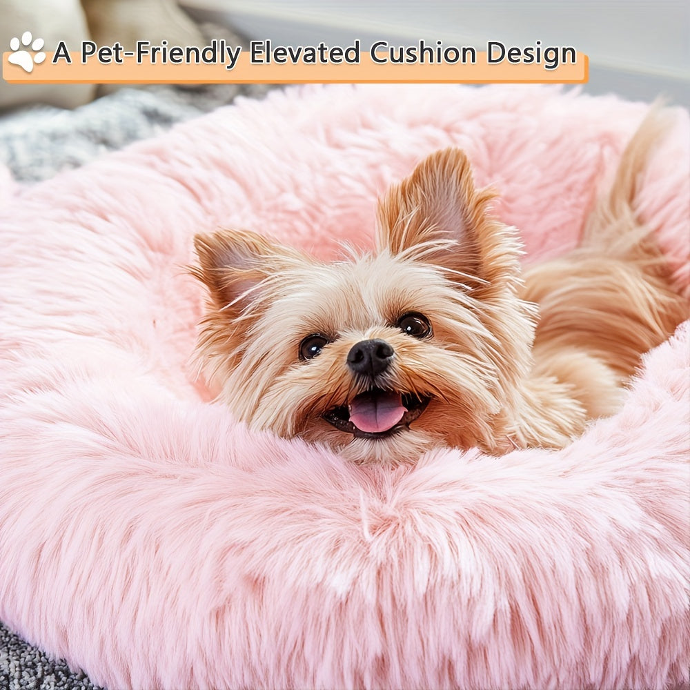Round Dog Bed for Winter Indoor Use Polyester Non-Skid Bottom Small to Large Dogs