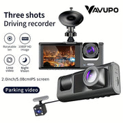 3-Camera Dash Cam 1080P Night Vision Wide-Angle Interior Front Car Recorder