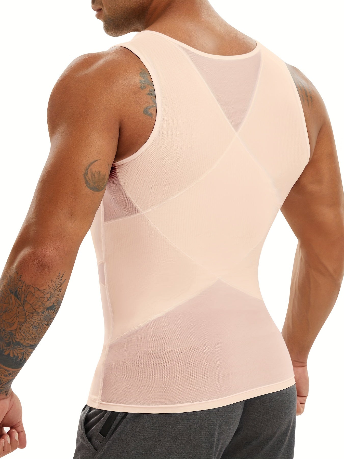 Men's High Compression Vest Nylon Spandex Skinny Fit Crew Neck Solid Cross Strap All-Season