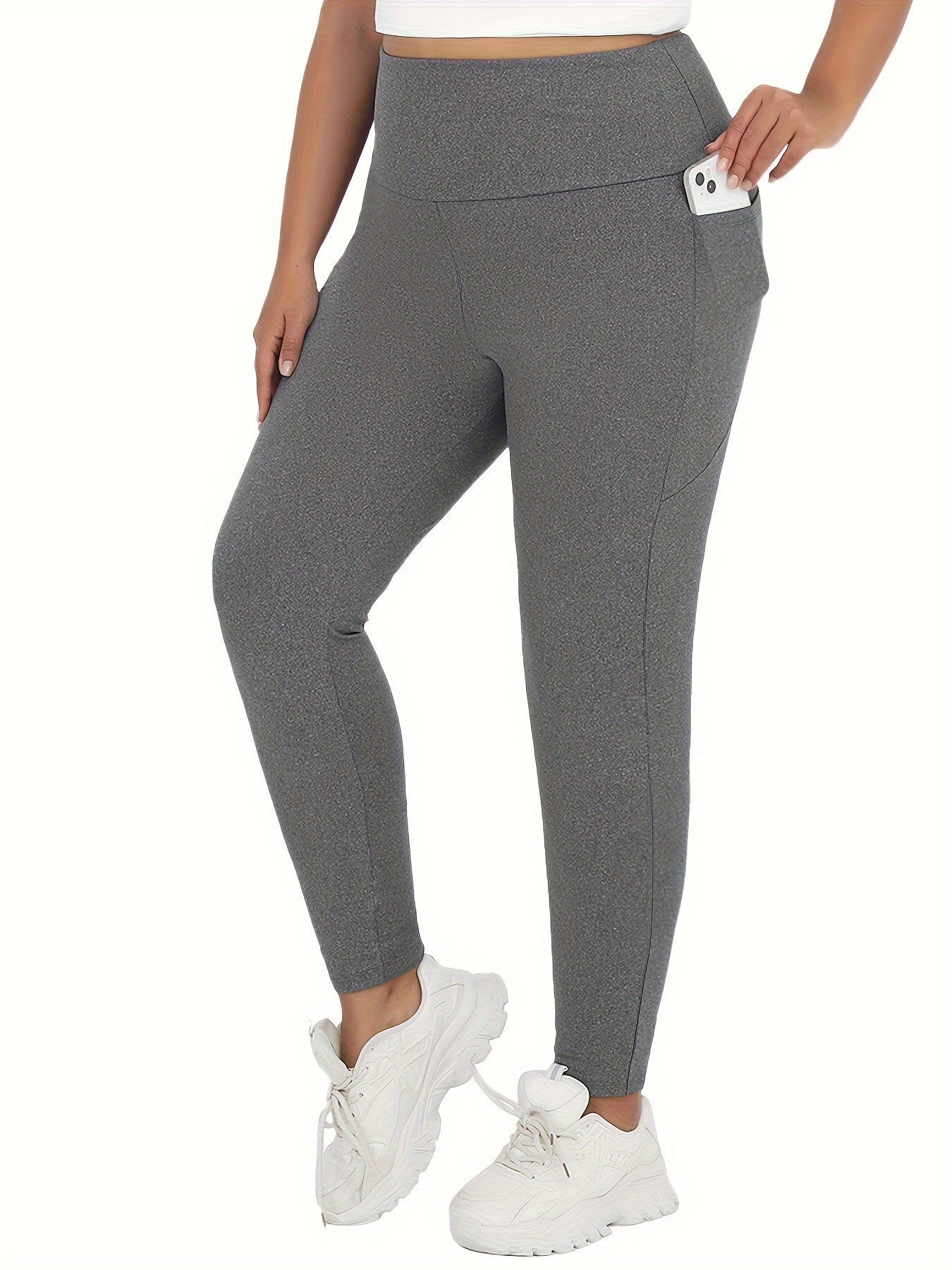 Plus Size Soft Leggings With Pockets For Women High Waist Yoga Running