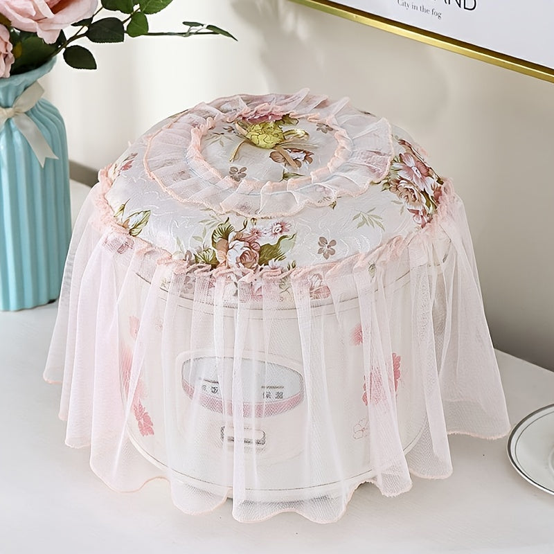 Floral Lace Round Kitchen Cover for Rice Cooker White Light Blue