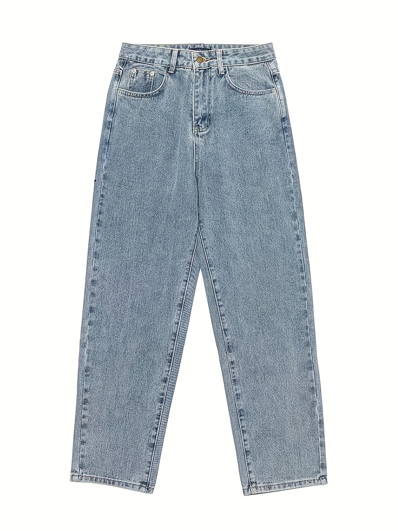 Мужские джинсы свободного кроя однотонного цвета с застежкой на пуговицах и средней посадкой