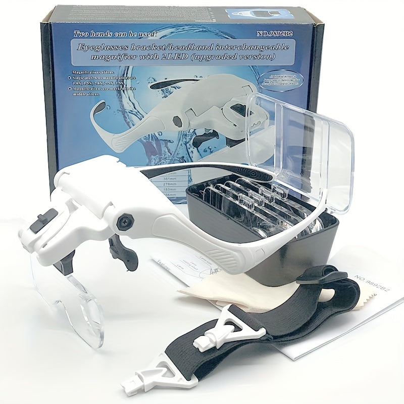 Adjustable Headband Magnifier with LED Light and 5 Lenses for Jewelry Crafts and Hobbies