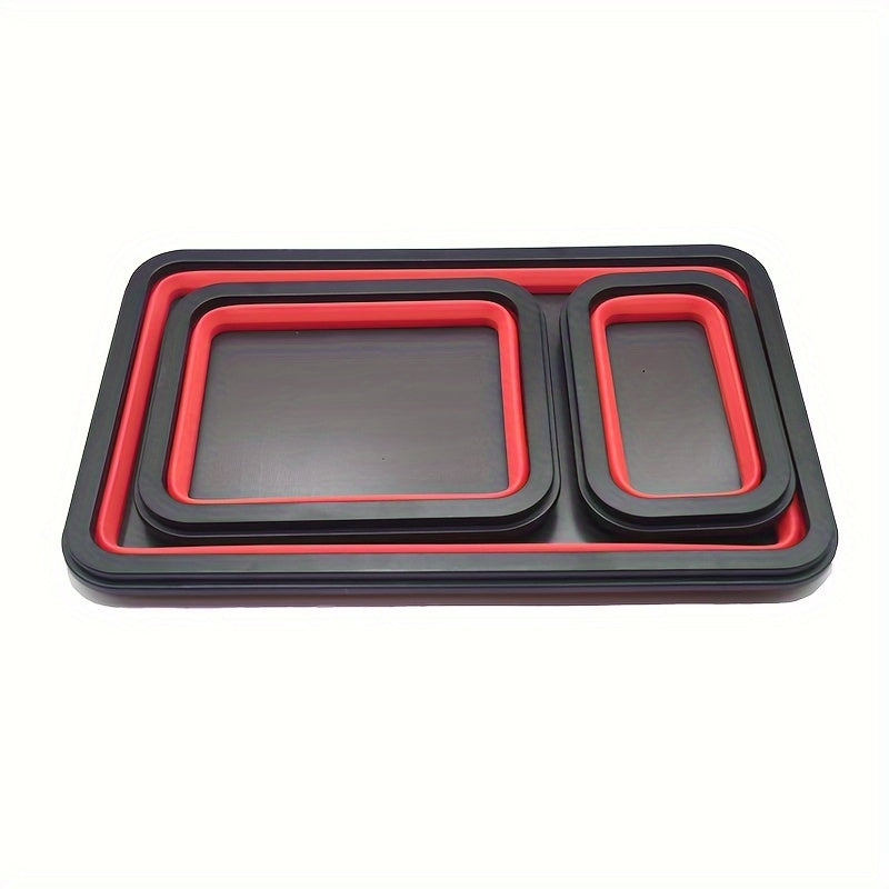 3Pc Magnetic Collapsible Parts Tray Set Silicone Tool Store Organizer