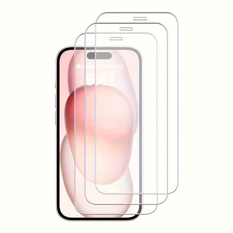 Set of 3 High-Definition Tempered Glass Screen Protectors for iPhone 11-16 Pro Max and Plus Models