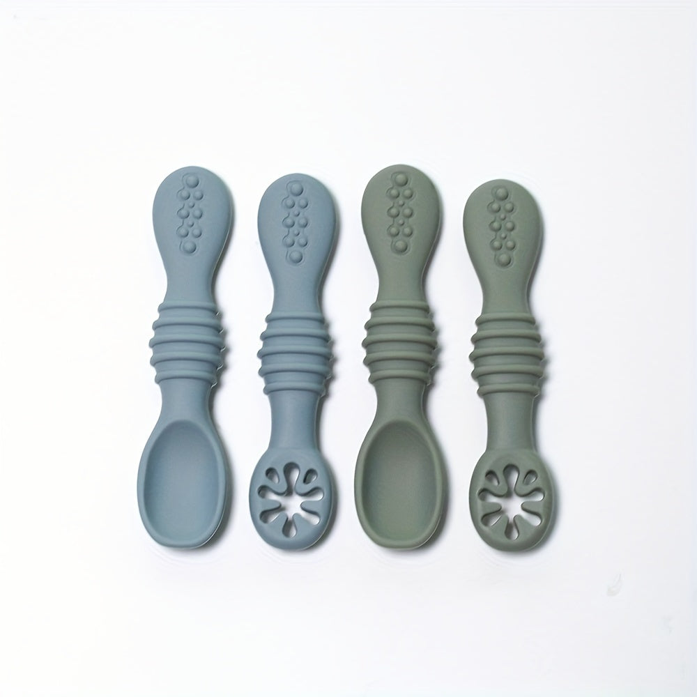 Kids Silicone Feeding Set 4-Piece Soft Chewable Spoons for Self-Feeding