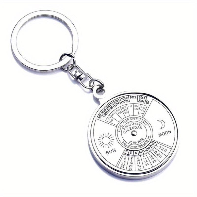 Perpetual Calendar Keychain with Rotating Compass for Car Keys