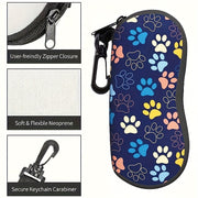 Mustahkam Neoprene Ko'zoynak Qutisi Itning Poyasi Izlari Dizayni - Sayohat va Sport uchun Ideal - Erkaklar va Ayollar uchun Mos