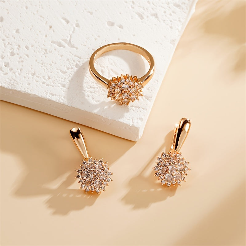 Rose Gold Jewelry Set with Cubic Zirconia Ring and Earrings for Weddings and Everyday Wear