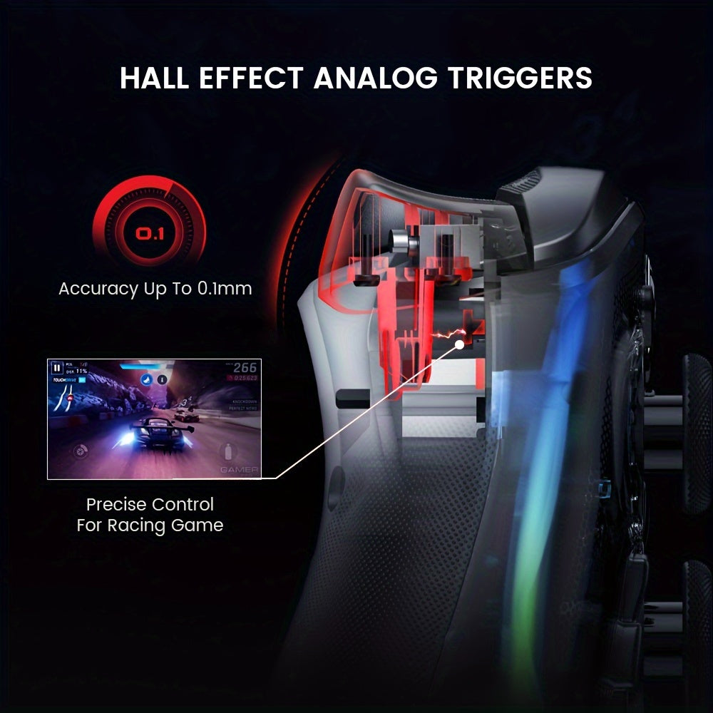 Controlador de juego con cable transparente para Xbox Series X S, Xbox One, Windows 10 11, joysticks de efecto Hall RGB