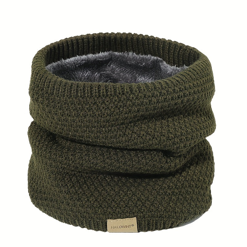 Black Knitted Fleece-Lined Scarf Windproof Neck Warmer for Skiing Cycling