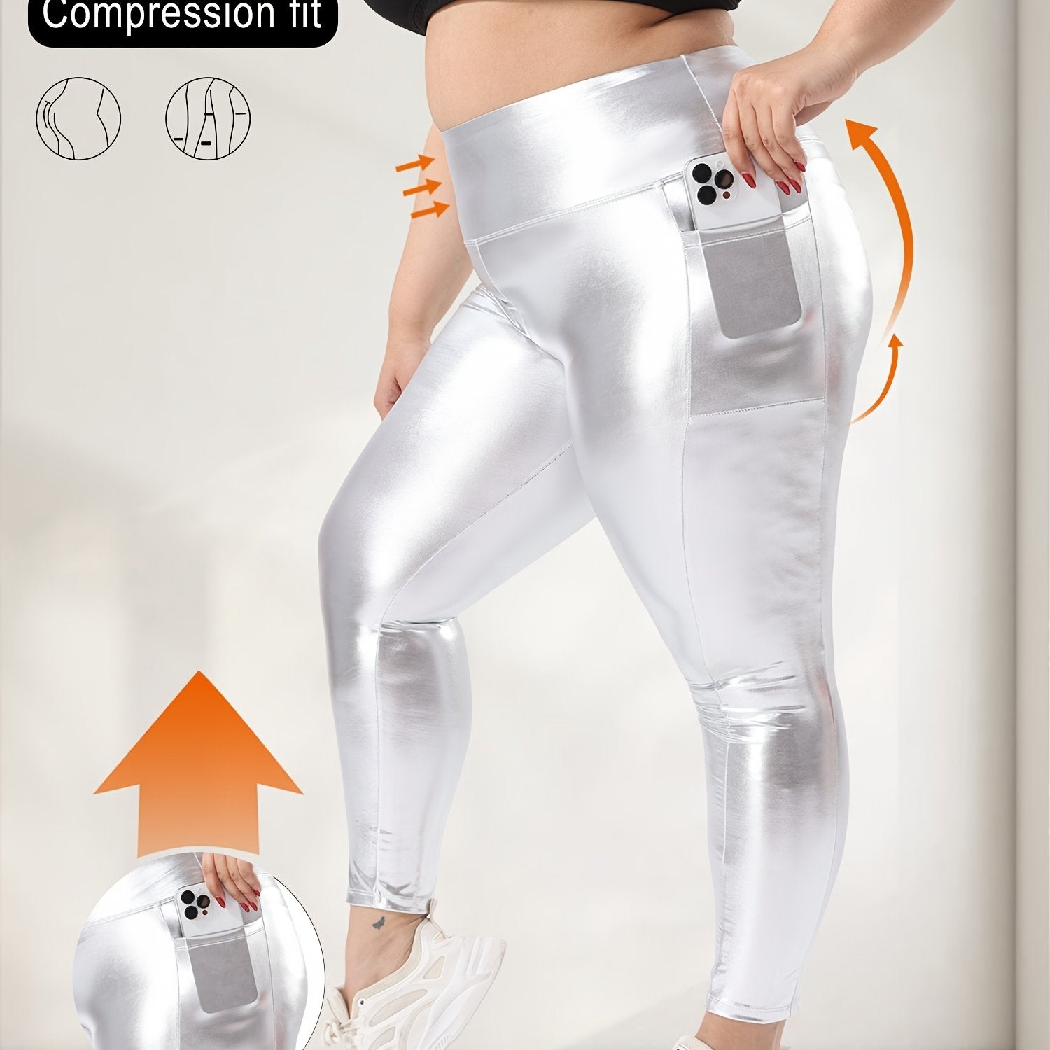 Plus Size Women's Cropped Pants High-Waisted Stretch Solid Color