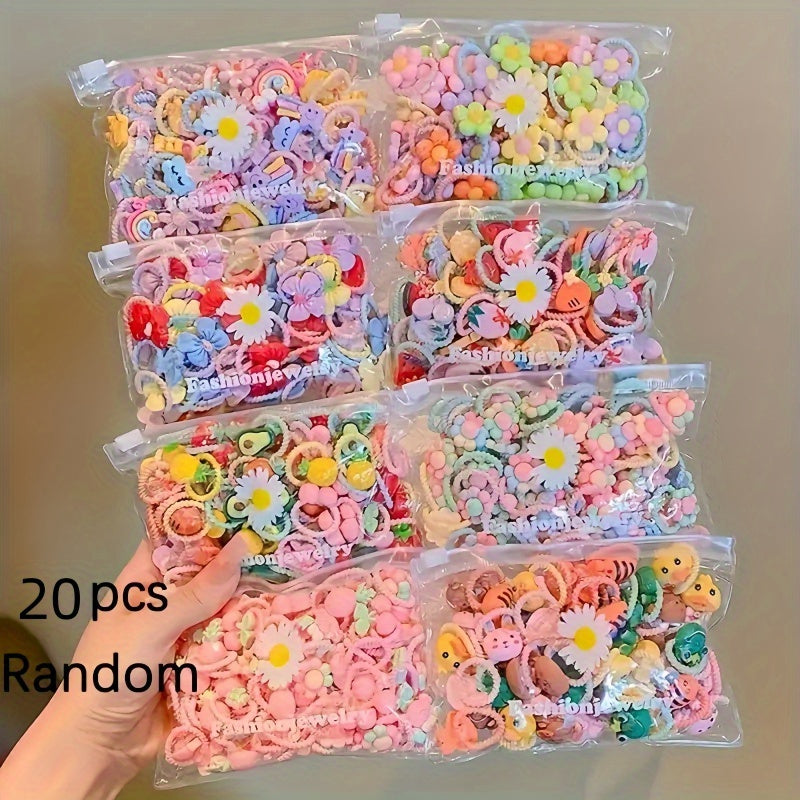 20-Pack Flower Hair Ties for Women Girls Plastic Hair Bands with Fruit and Animal Details