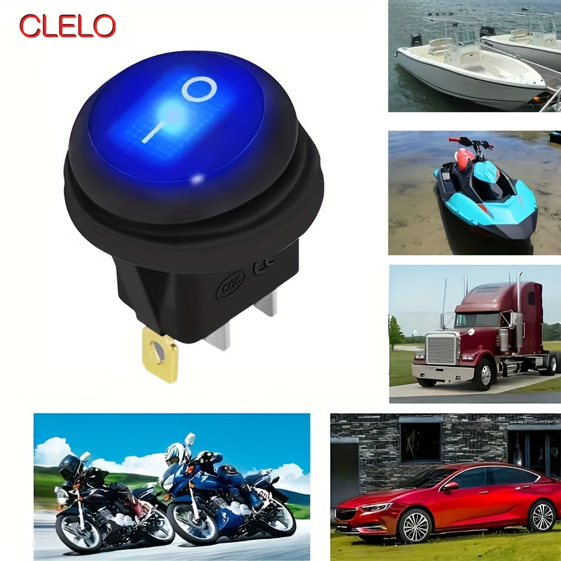 Interruptor de palanca LED azul redondo de 12V 20A para barcos, coches, autocaravanas y camiones