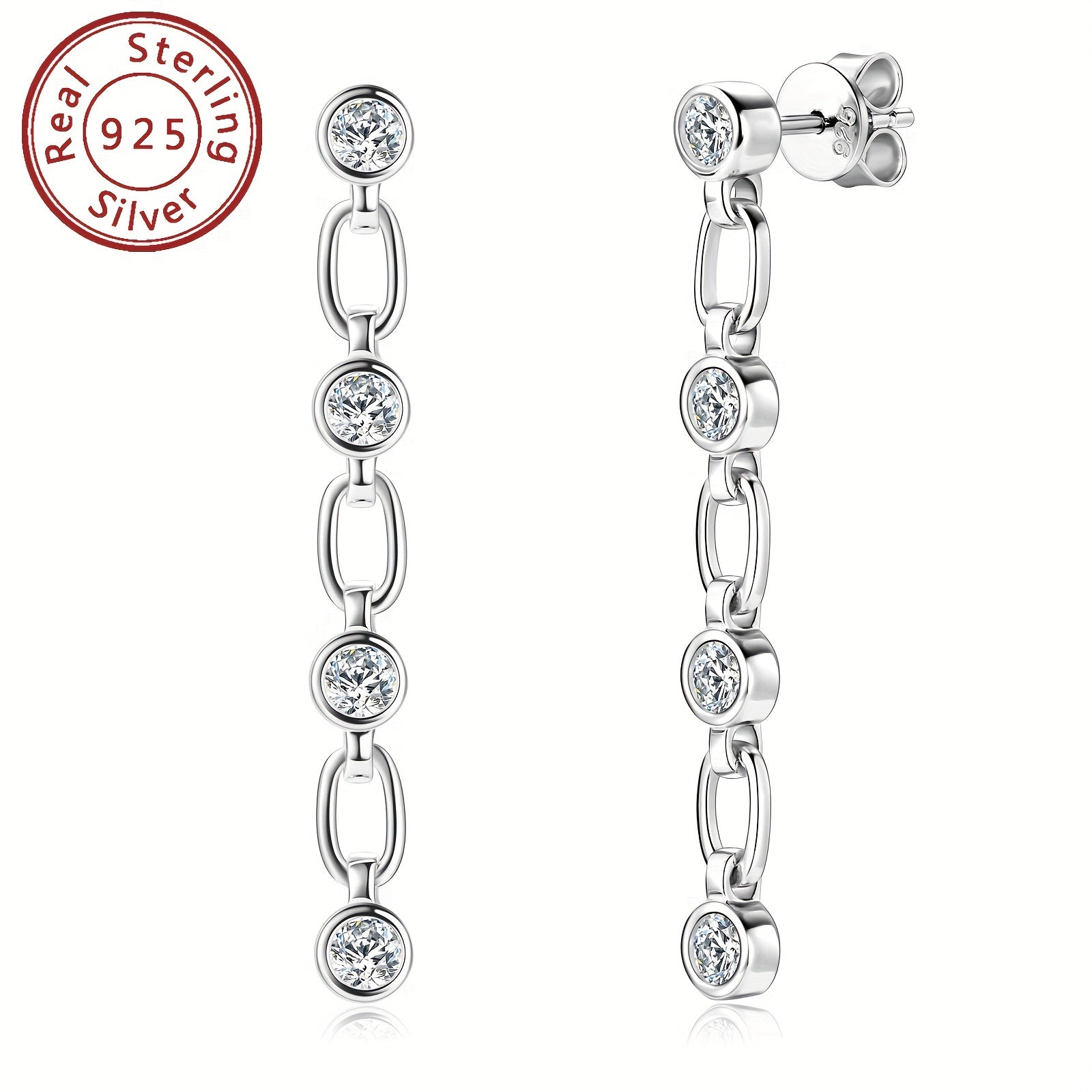 Sterling Silver Drape Earrings with 3mm Moissanite Stones for Women