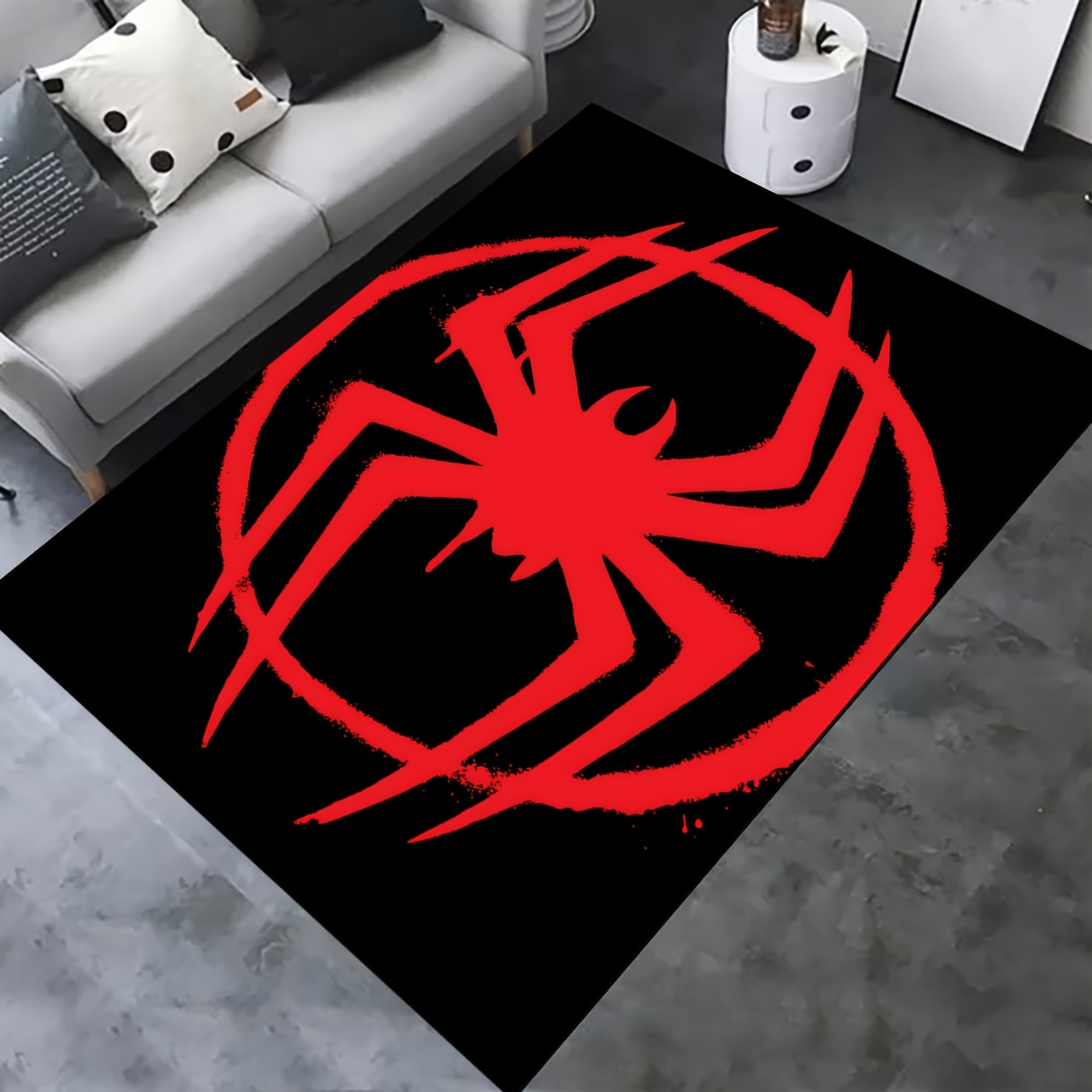 3D Spider Web Pattern Area Rug Non-Slip Stain-Resistant Machine Washable for Living Room Bedroom