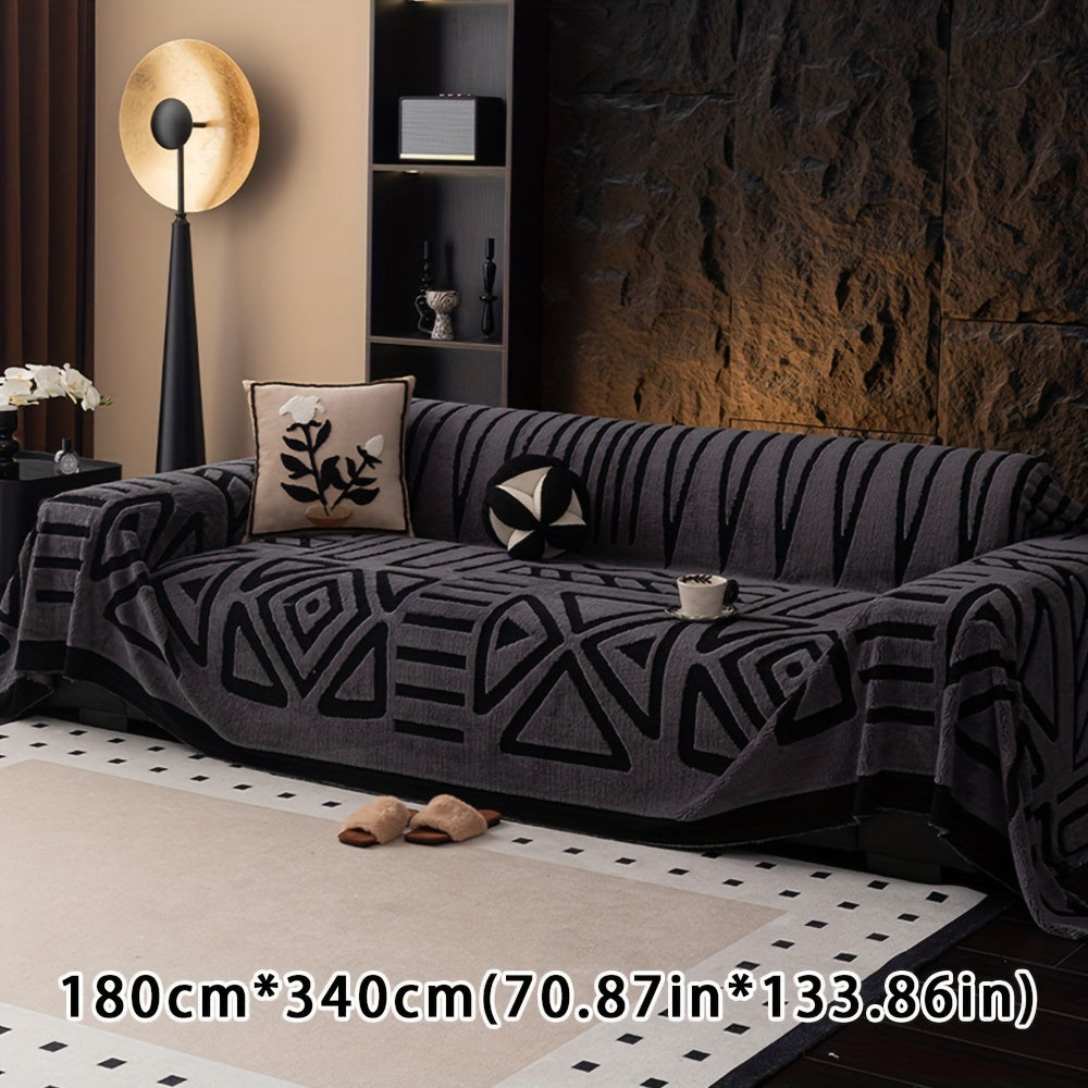 Boho Style Geometric Velveteen Sofa Throw with Machine Washable Cover for Armchair Loveseat and Sofa