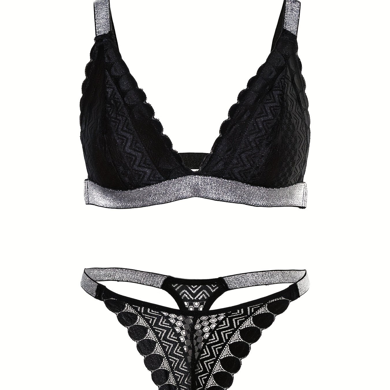 Women's Lace Satin Bra Set with Underwire and Adjustable Straps