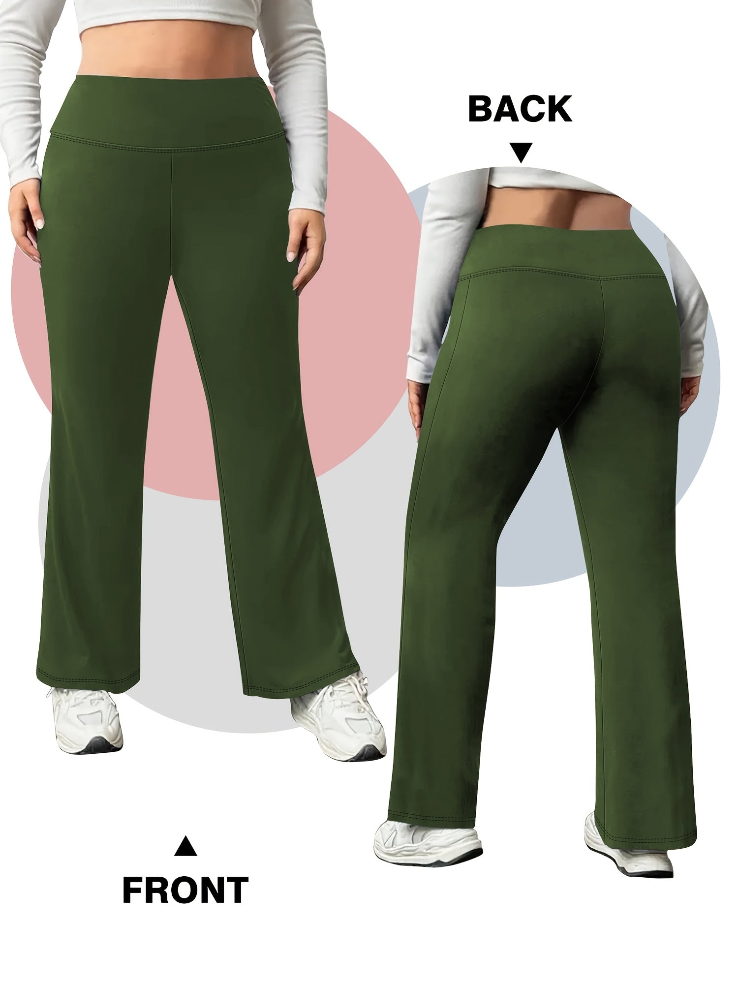 Plus Size Flare Leg Pants Pack High Waist Polyester Knit Stretchy Spring Summer Fall