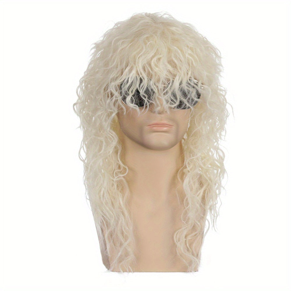 Long Curly Rock and Roll Wig with Golden Highlights for 80s Halloween Costume