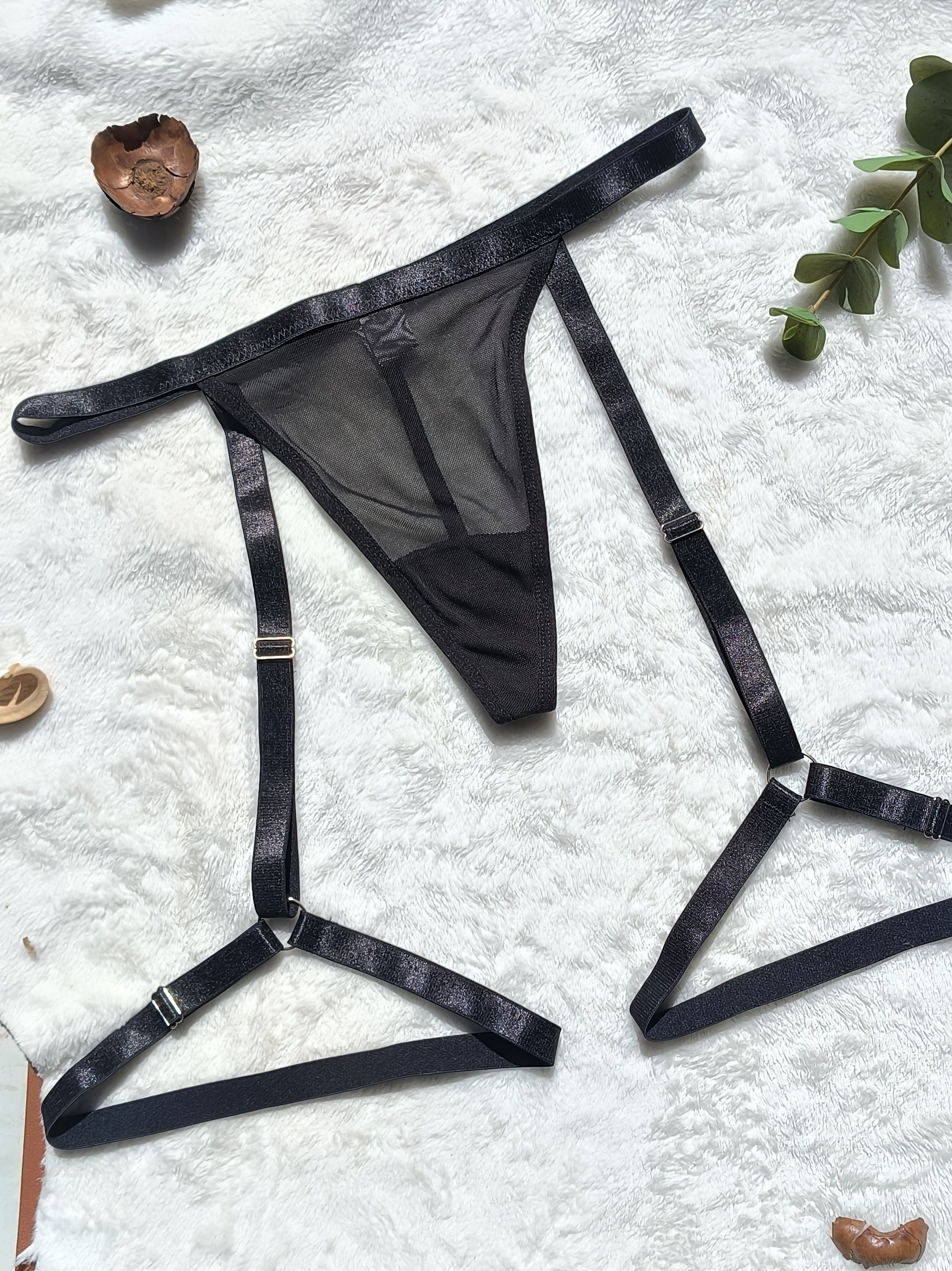 Women’s Monochrome Thongs with Garter Belt Sexy Lingerie