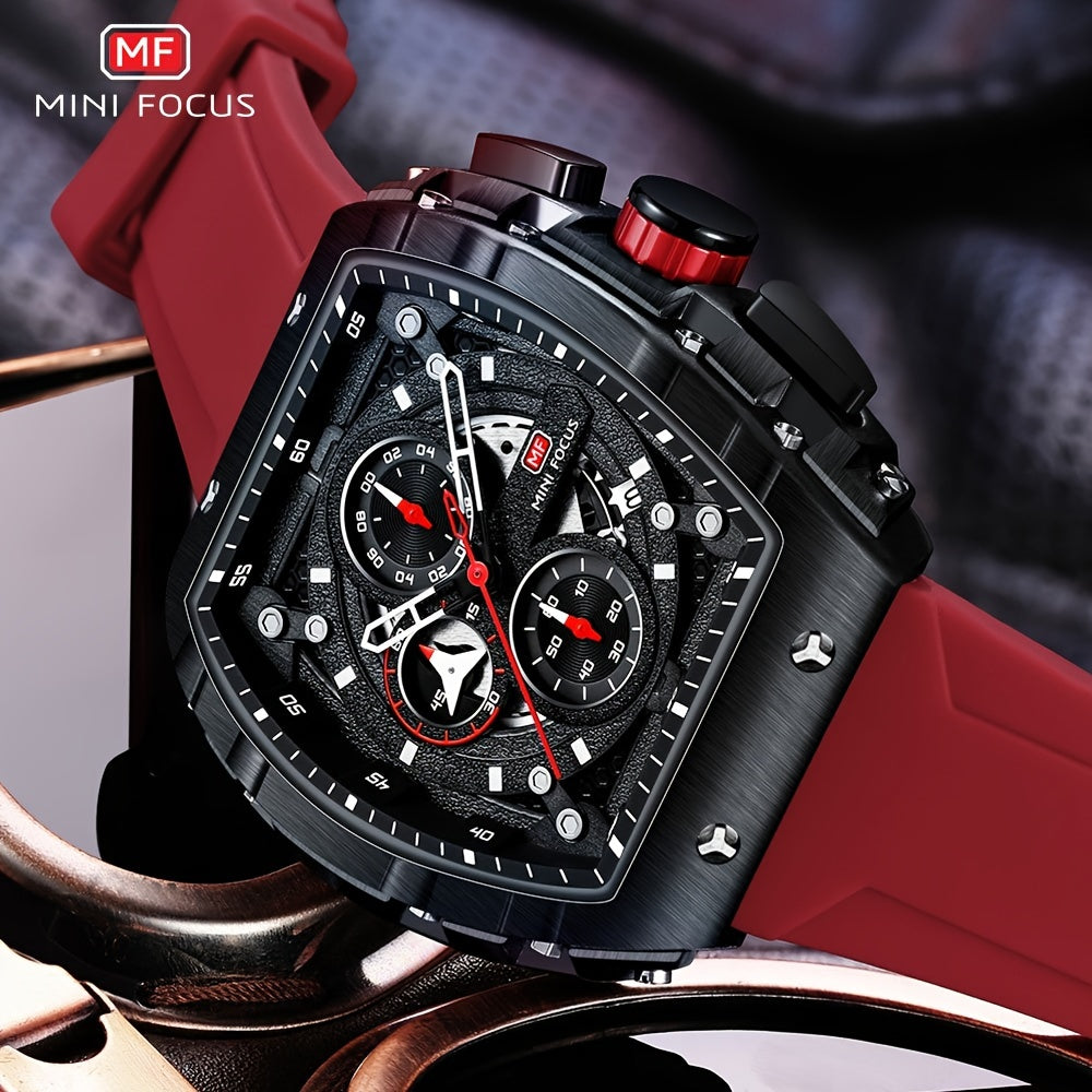 Women's Mini Focus Chronograph Quartz Watch Tonneau Pointer Silicone Strap Auto Date