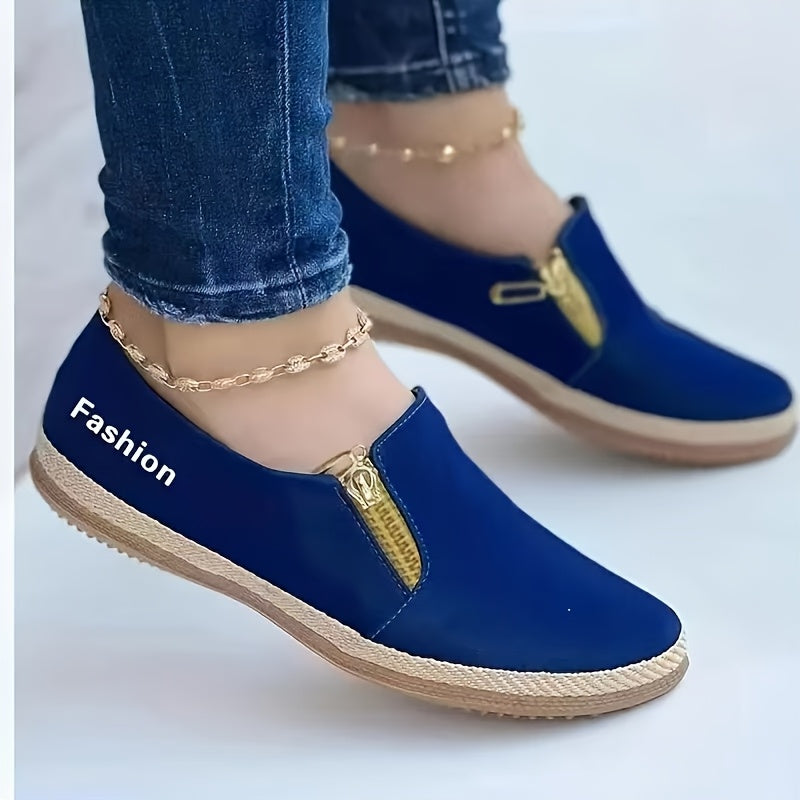 Women's Black Mary Jane Slip-On Shoes with Zipper and Chain Strap