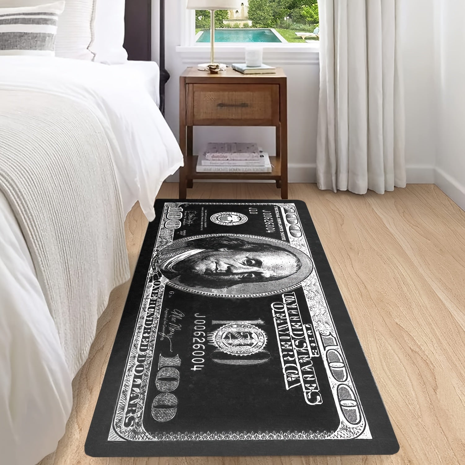 Dollar Bill Runner Carpet Black and White Non-Skid Kitchen and Bedroom Rug
