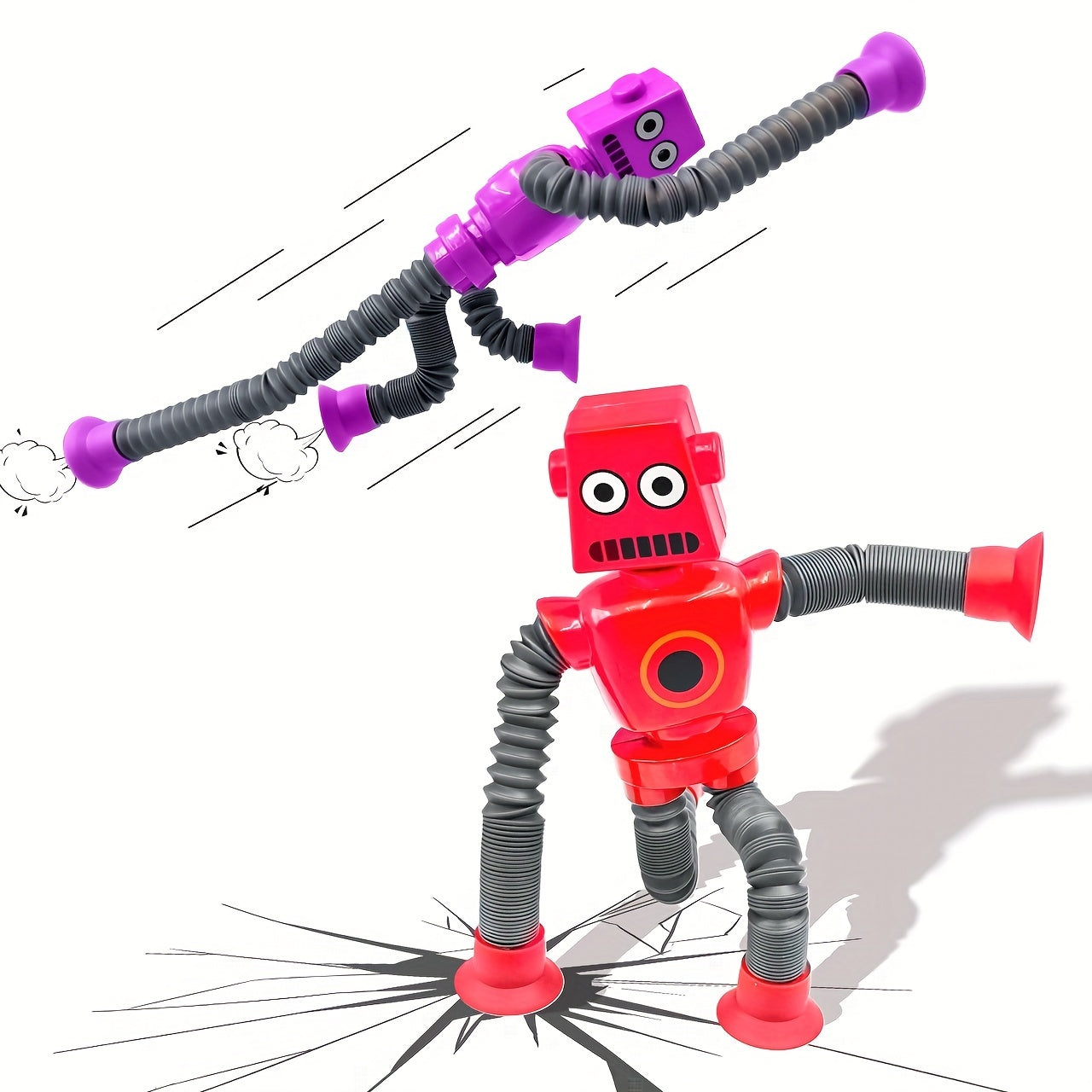 6-8 yoshdagi bolalar uchun DIY o'zgaruvchan robot o'yinchoq: 4 rangdagi teleskopik pop quvuri dizayni bilan ijodiy va ta'limiy sezgi o'yinlari.