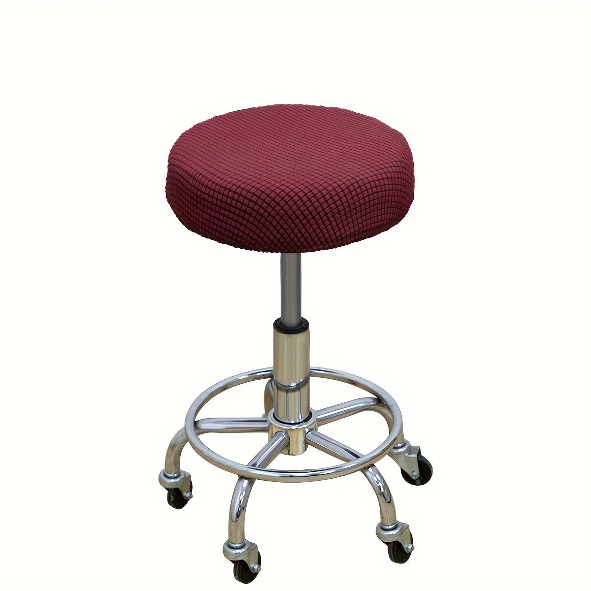 Adjustable Round Stool Slipcover with Diamond Pattern Plush Stretch Seat Protector