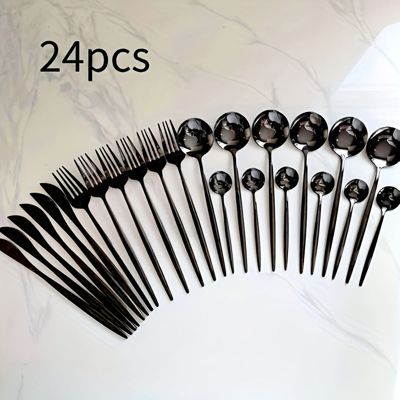 24-Piece Stainless Steel Flatware Set High-Temperature Resistant Rust-Proof Golden Finish