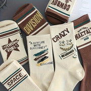 Men's Vintage American Style Cotton Blend Knit Socks 5-Pack with Letter Pattern