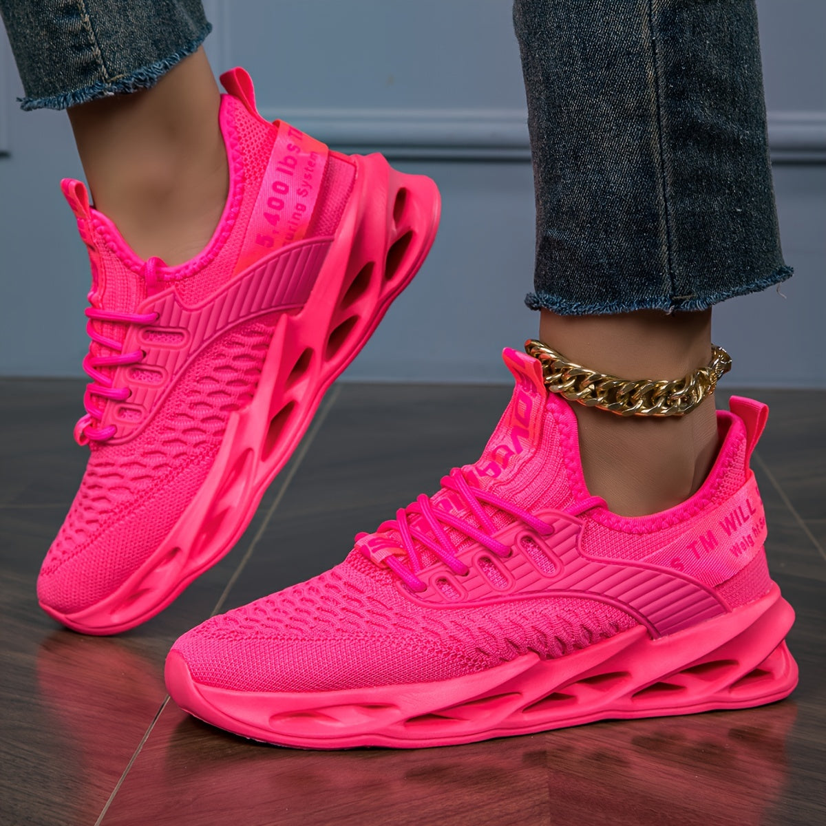 Women's Pink Breathable Casual Sneakers with Hole-Design and Shock Absorption