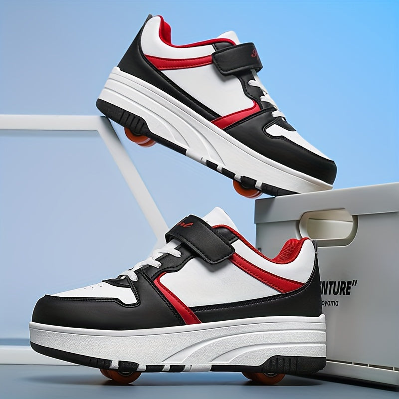 Boys Low Top Skate Shoes with Removable Roller Skates Breathable Lightweight Non Slip All Season