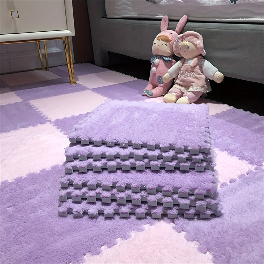 12-Piece Interlocking Carpet Tiles EVA Polyester Non-Slip 29.97cm Indoor Office Bedroom