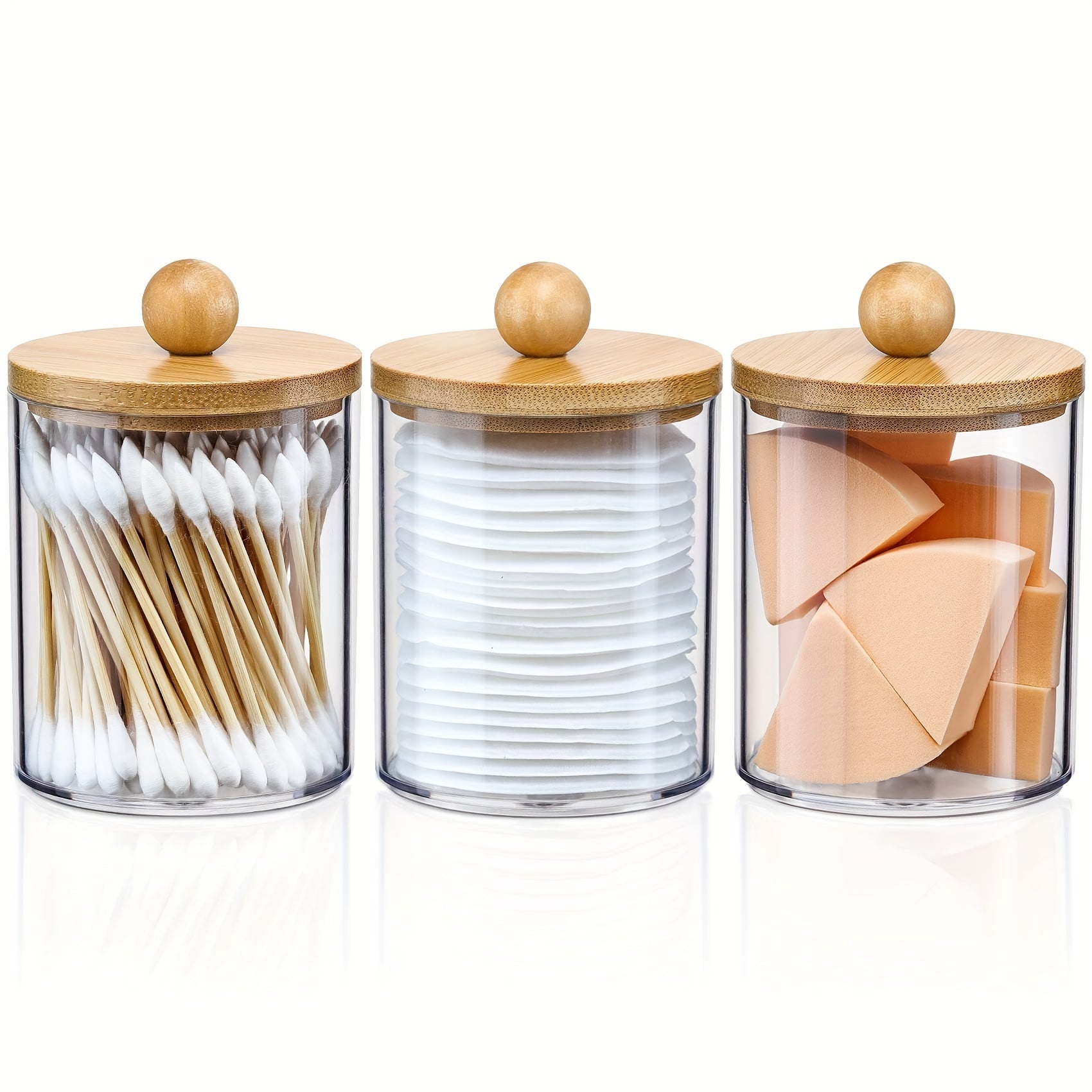 3-Piece 10 Oz Swab Organizer Set with Bamboo Lids for Vanity and Makeup Storage