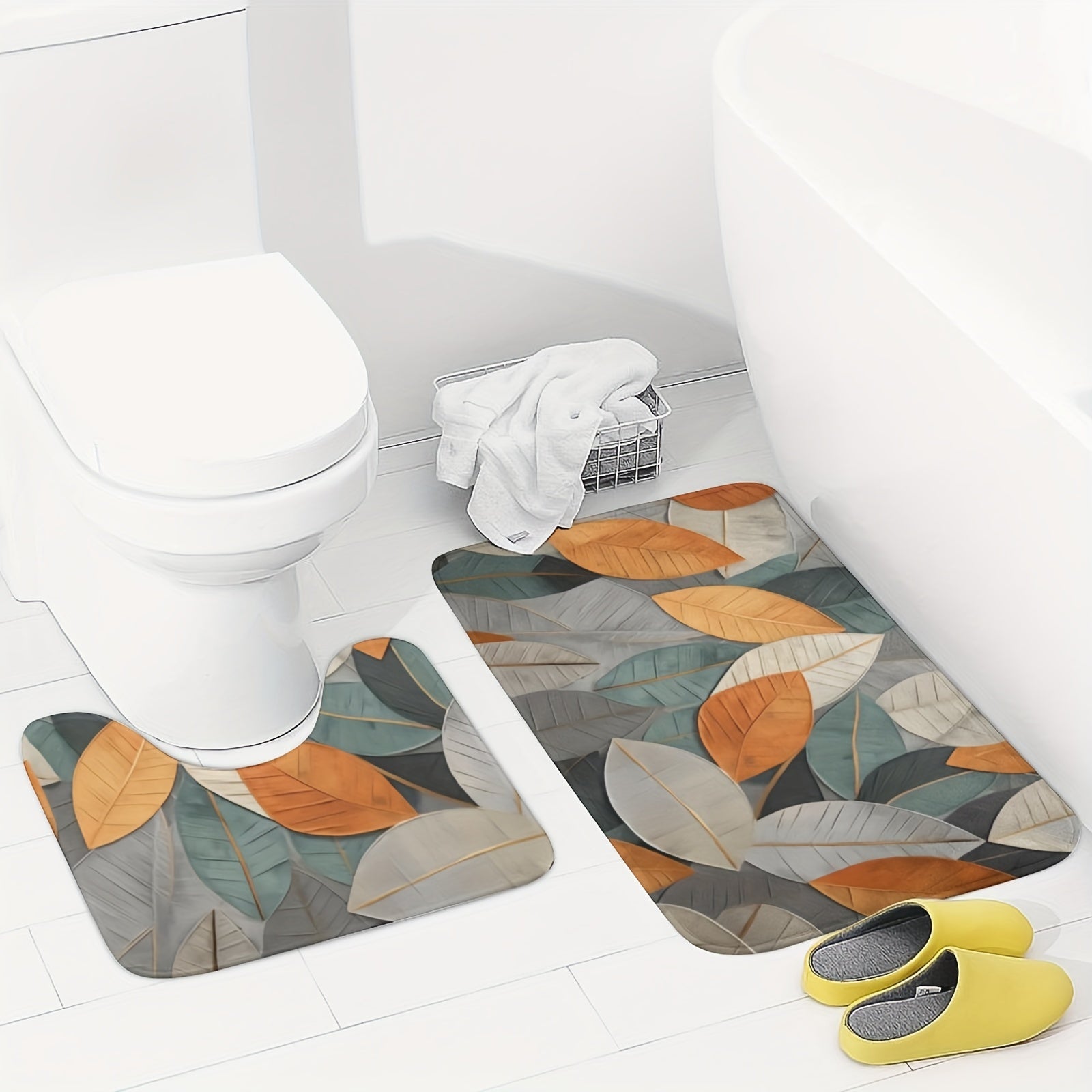 Juego de 2 alfombrillas de baño para inodoro antideslizantes y absorbentes de microfibra con alfombrillas para bañera