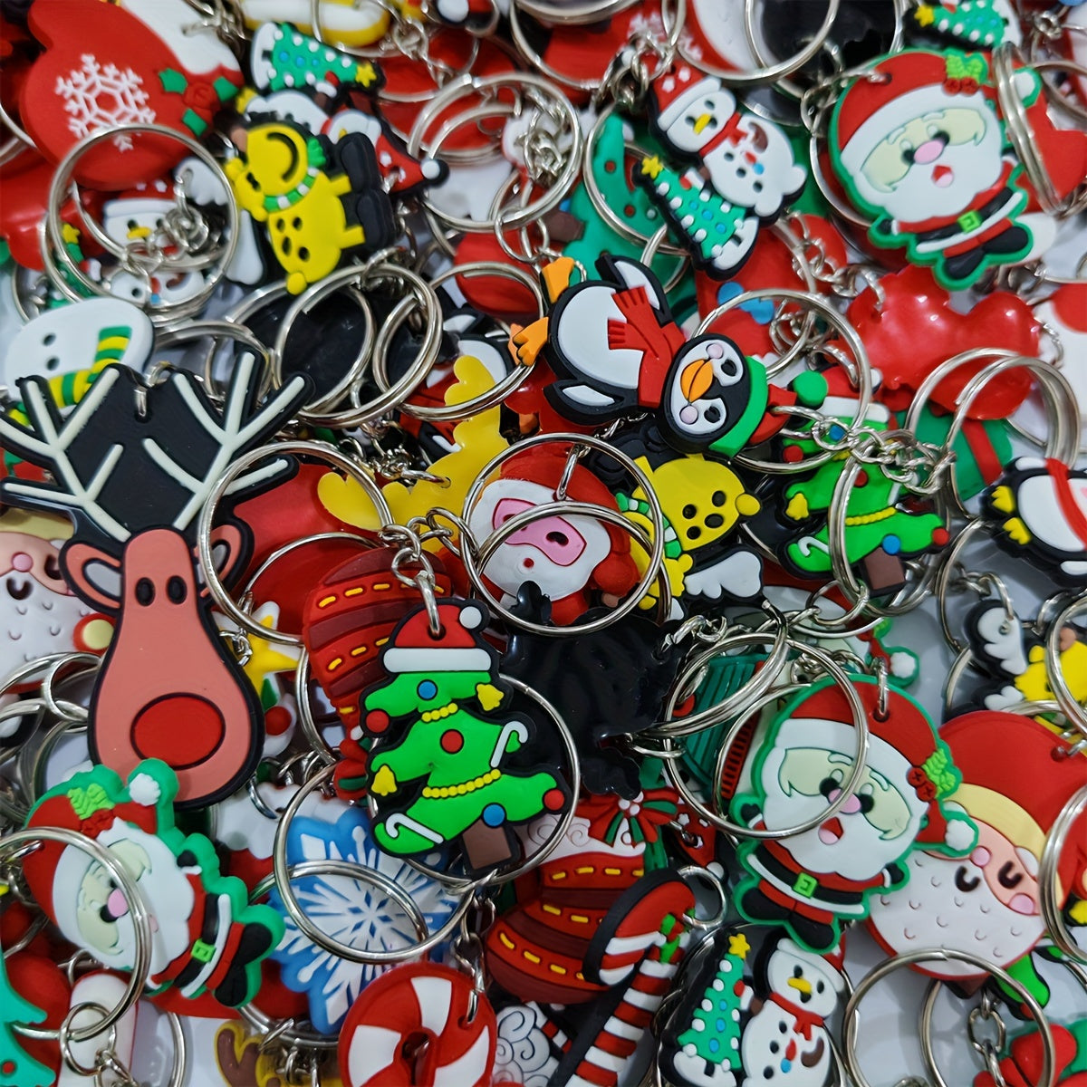 Set of 30 Cartoon Christmas Keychains PVC Material Assorted Styles for Party Favors and Gifts