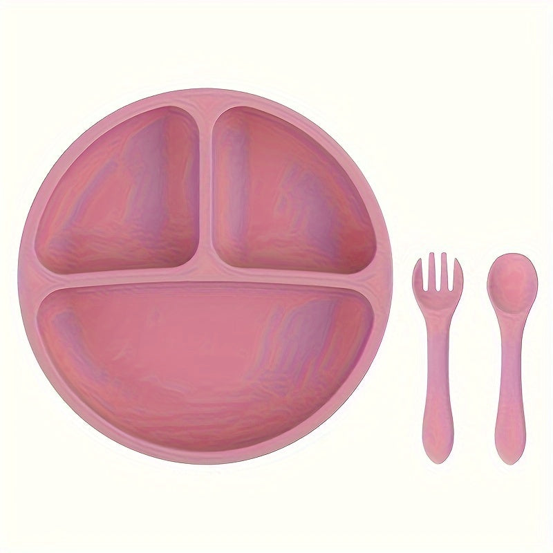 Children's Silicone Dinnerware Set 3 Pieces Plate Spoon Fork Non-Slip Food-Grade